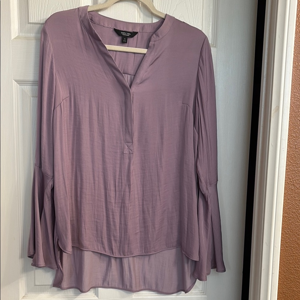 Simply Vera Vera Wang Purple Long Sleeve Blouse with Mandarin Collar